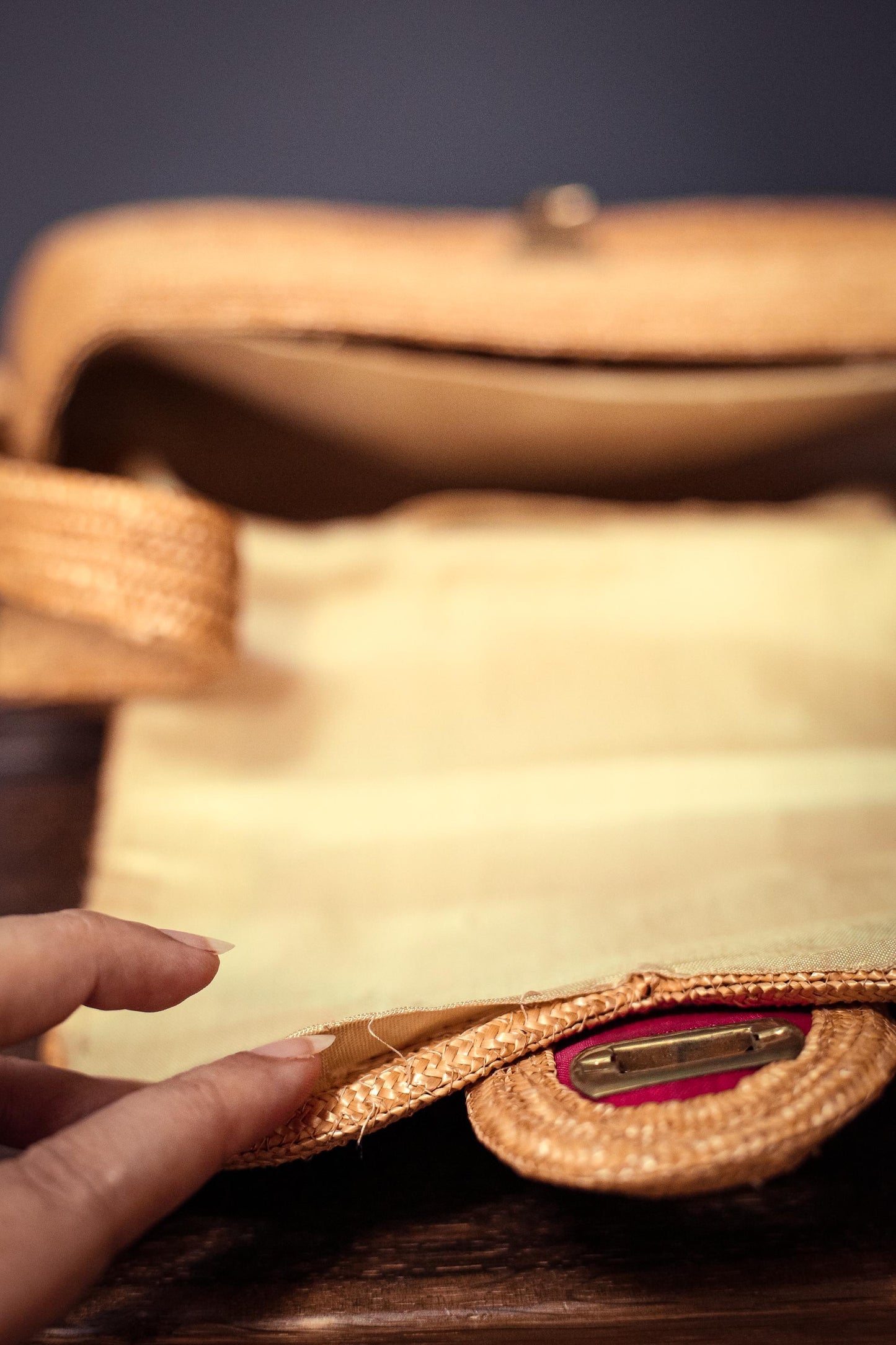 Vintage Wicker/Raffia Purse with Red & Floral Details - Bohemian Rattan Embroidered Handbag