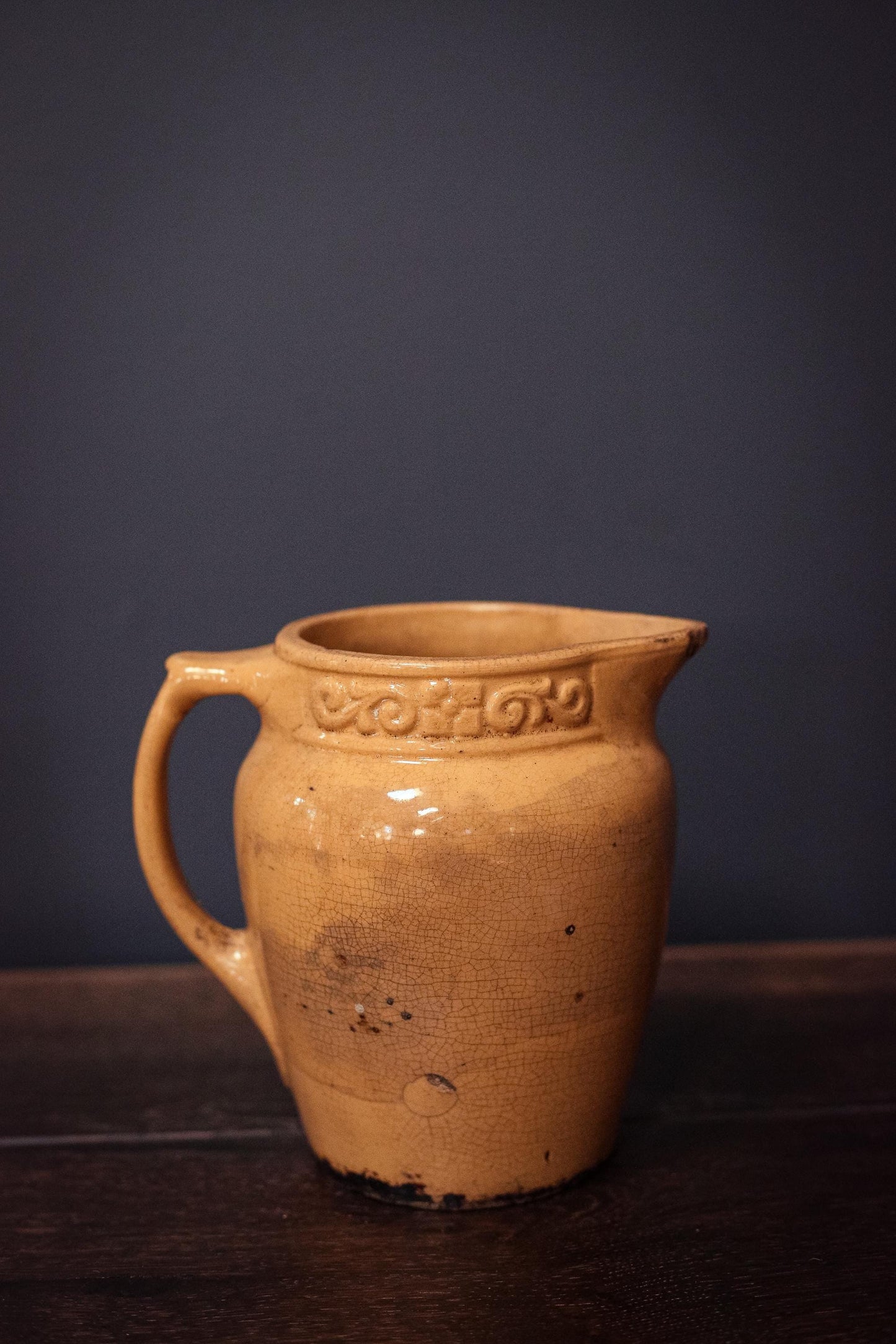 Ochre Yellow Crackle Glaze Pitcher - Vintage Yellow Salt Glaze Yelloware Pitcher