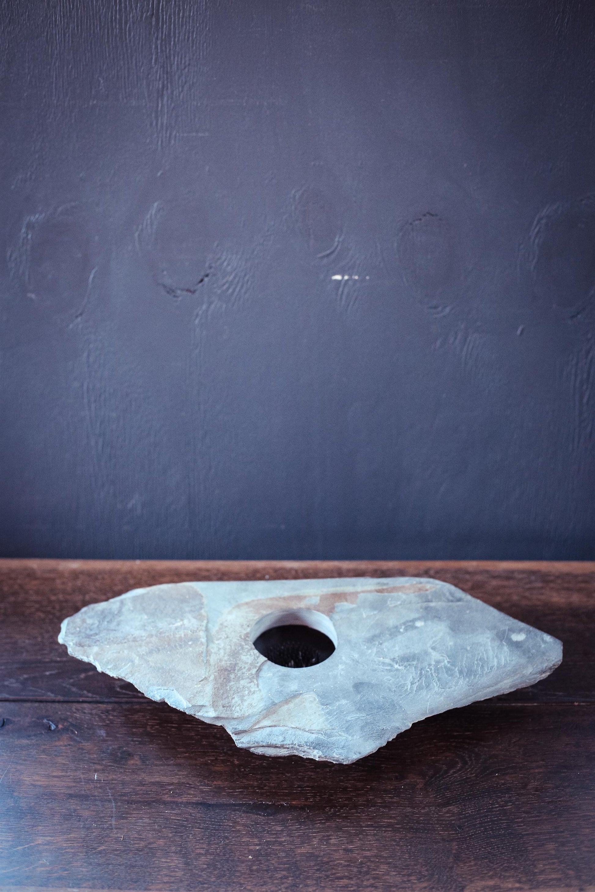 Slate Ikebana Flower Frog - Vintage Grey Stone Flower Frog Vase