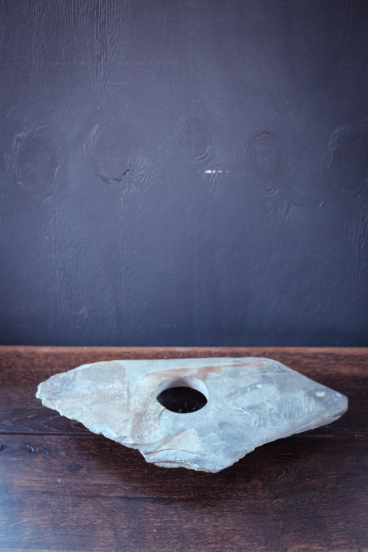 Slate Ikebana Flower Frog - Vintage Grey Stone Flower Frog Vase