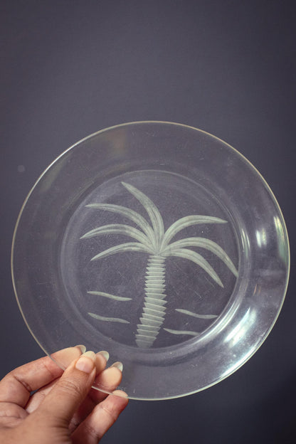 Arcoroc France Cut Glass Fruits Plates with Palm Design - Vintage Arc France Plates
