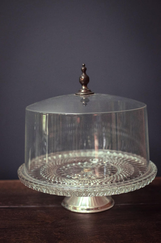 Glass Cake Stand with Lid - Vintage Pedestal Stand with Dome Lid