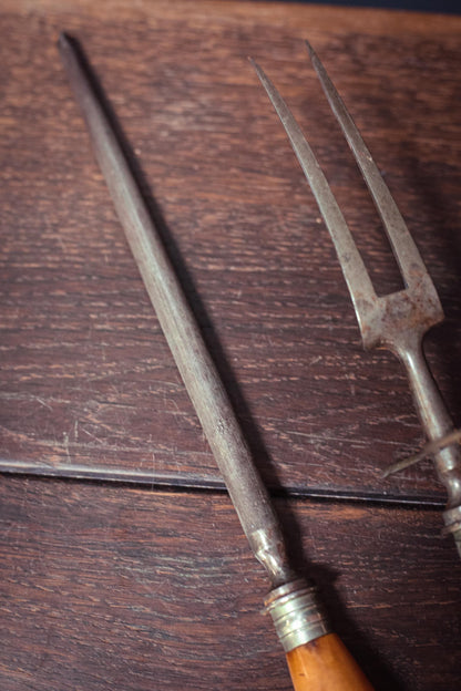 JA Henckels Germany Antler Handle Carving Fork & Sharpener - Vintage German Carving Set