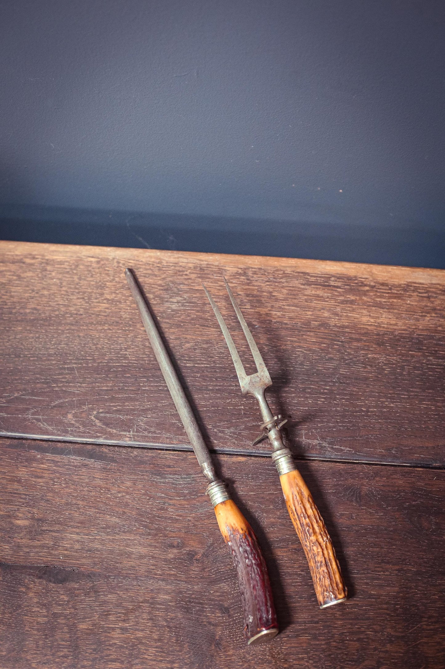 JA Henckels Germany Antler Handle Carving Fork & Sharpener - Vintage German Carving Set