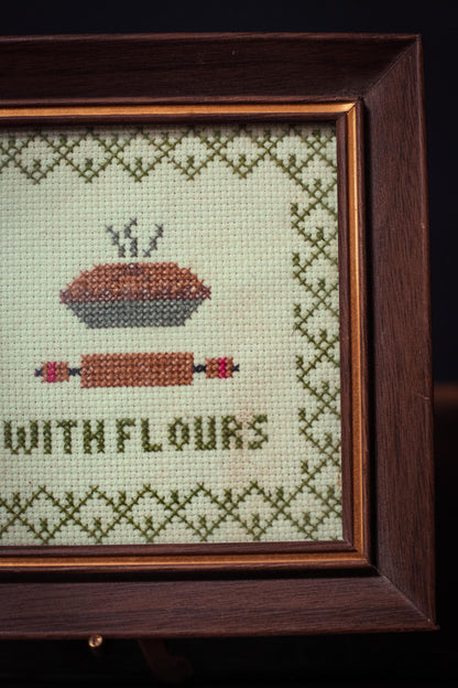 Say it with Flours Framed Cross Stitch - Vintage Baking Themed Art