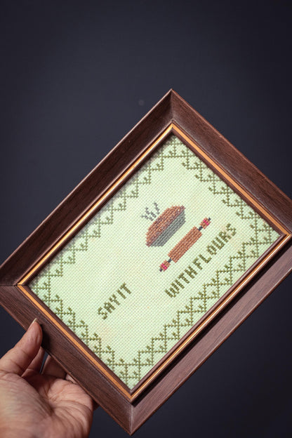 Say it with Flours Framed Cross Stitch - Vintage Baking Themed Art