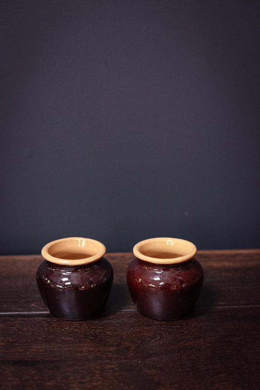 Pair of Heinz 57 Brown Glaze Stoneware Mustard Crocks