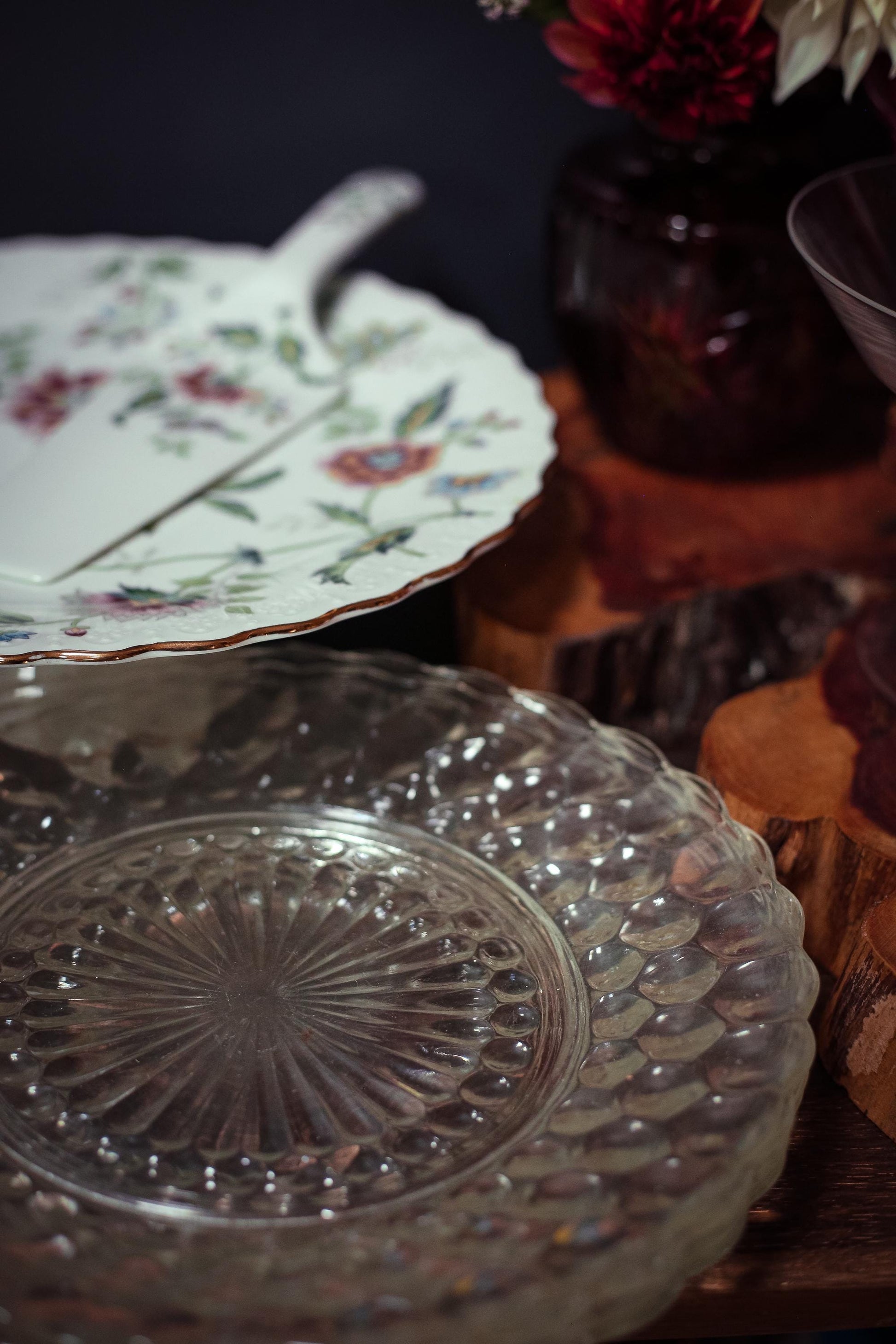 Set of 4 Anchor Hocking Bubble Clear Glass Dinner Plates - Vintage Depression Glass Tableware