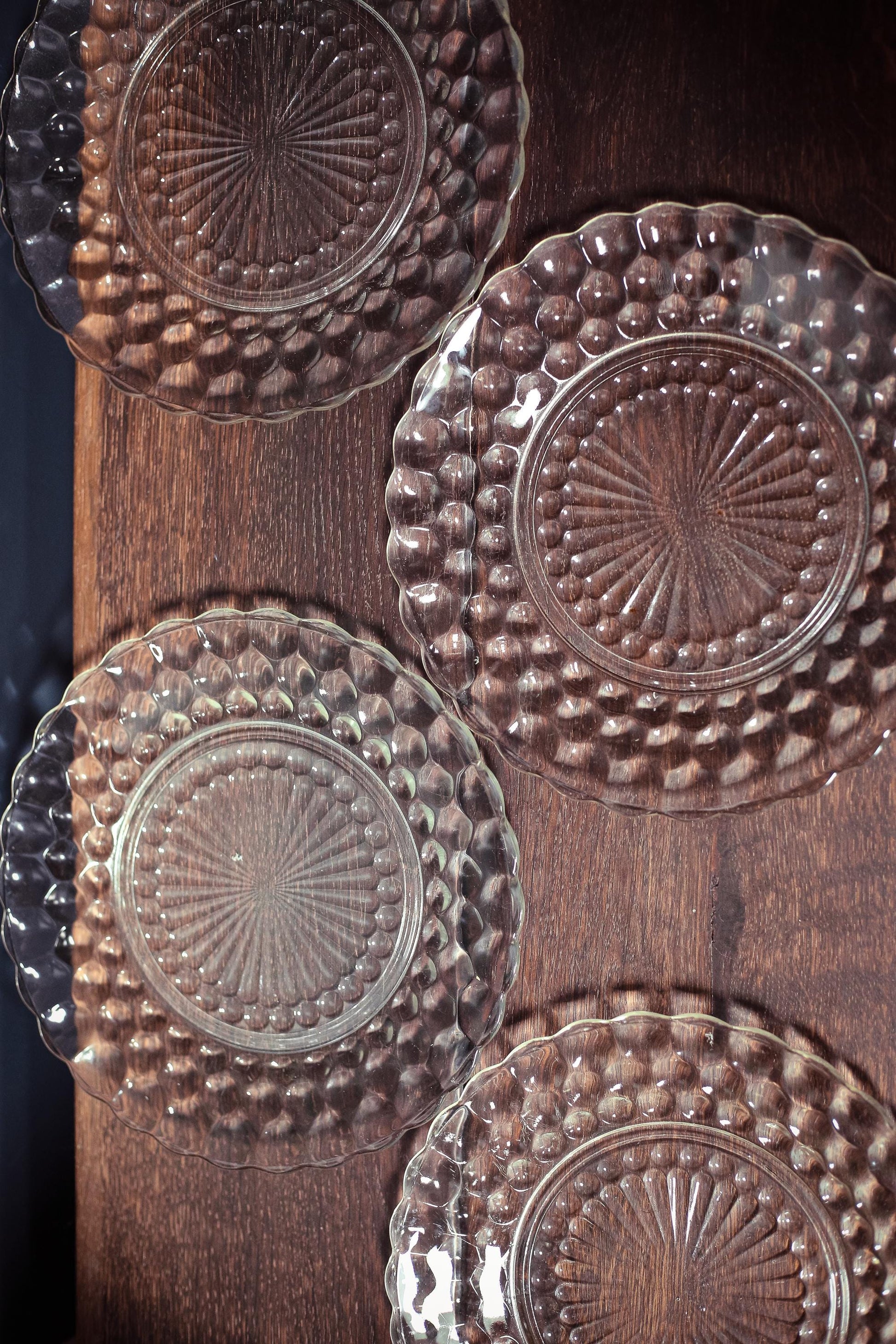 Set of 4 Anchor Hocking Bubble Clear Glass Dinner Plates - Vintage Depression Glass Tableware