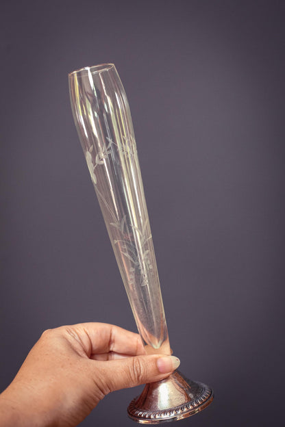 Crystal and Weighted Sterling Duchin Silver Vase - Vintage Weighted Sterling Vase