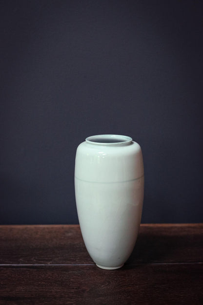 Japanese Celadon and Indigo Brushstroke Floral Vase - Vintage Handpainted Fukagawa Arita