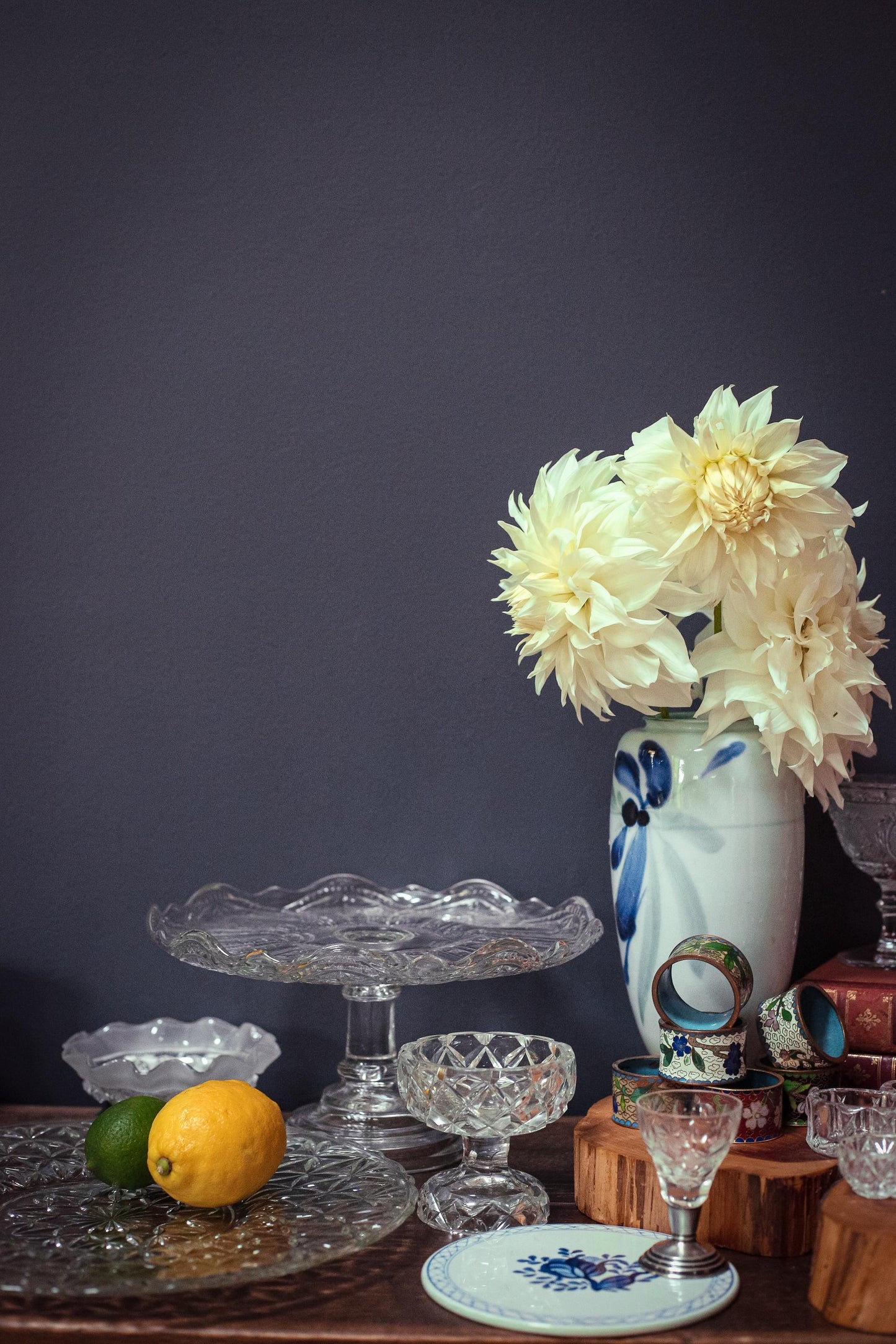 Japanese Celadon and Indigo Brushstroke Floral Vase - Vintage Handpainted Fukagawa Arita