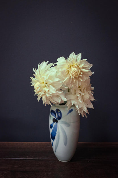 Japanese Celadon and Indigo Brushstroke Floral Vase - Vintage Handpainted Fukagawa Arita