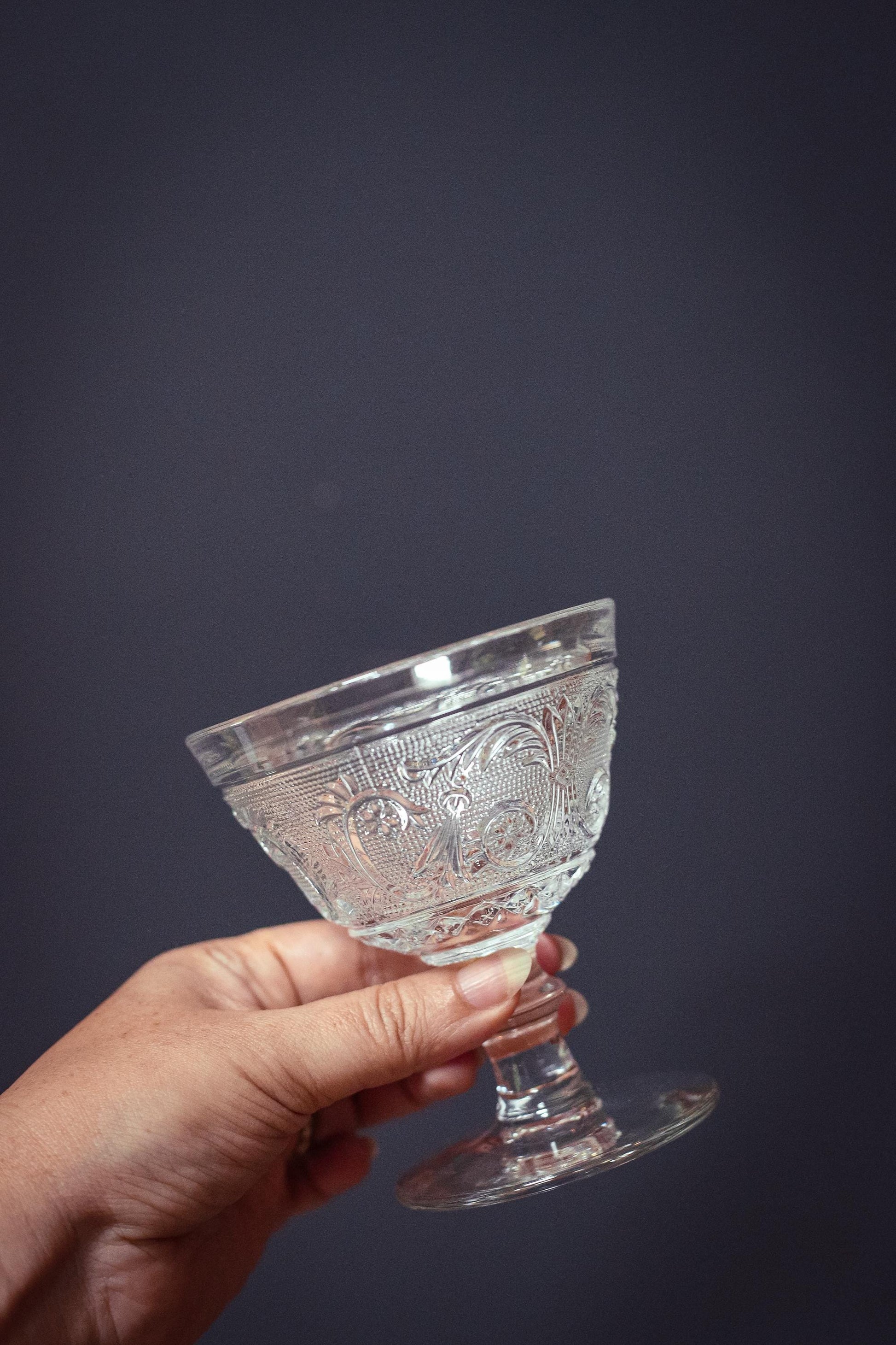 Set of 6 Pressed Glass Ice Cream Dishes - Vintage Duncan Miller Sandwich Clear Stem 41 Glassware