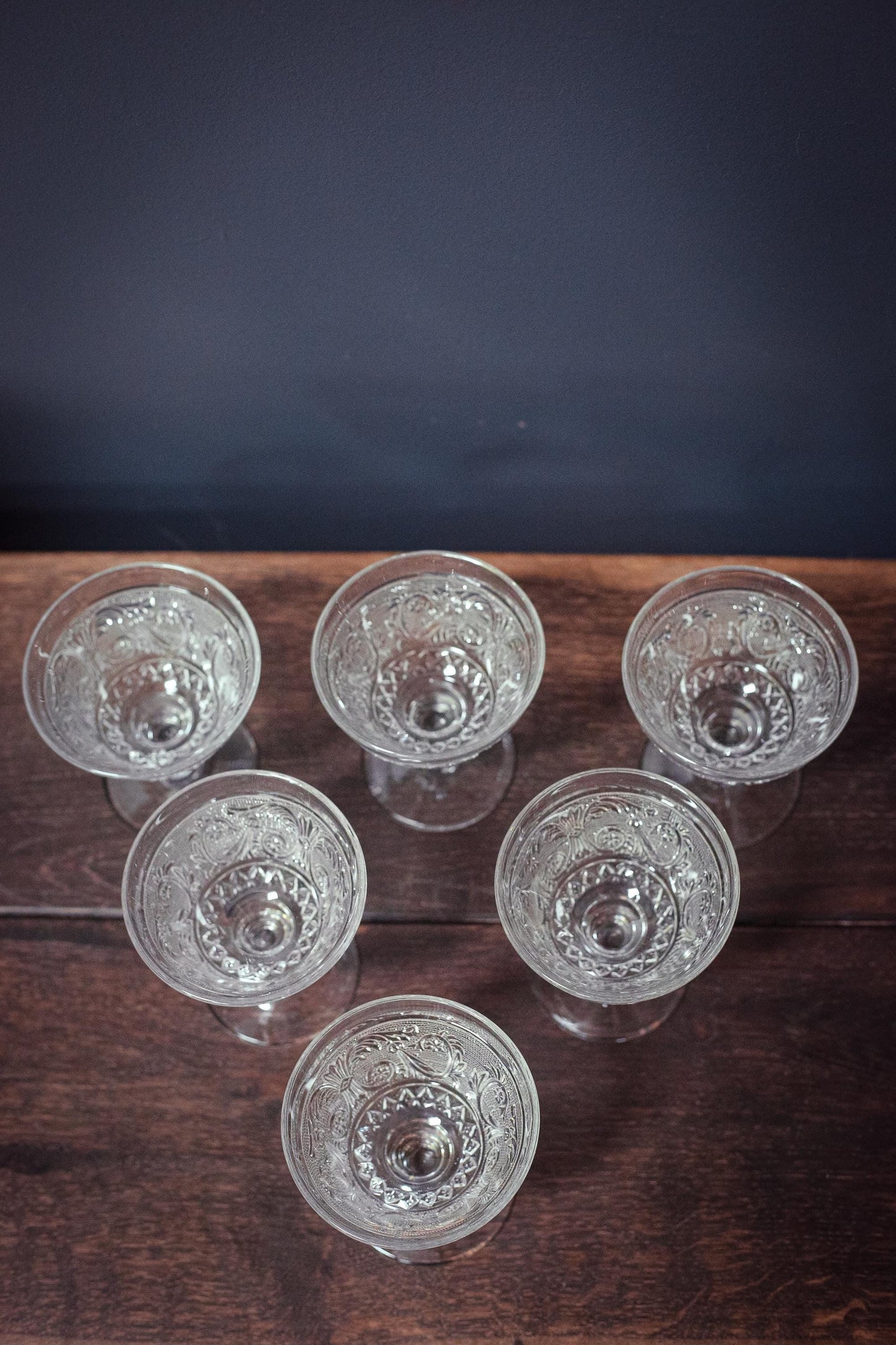 Set of 6 Pressed Glass Ice Cream Dishes - Vintage Duncan Miller Sandwich Clear Stem 41 Glassware