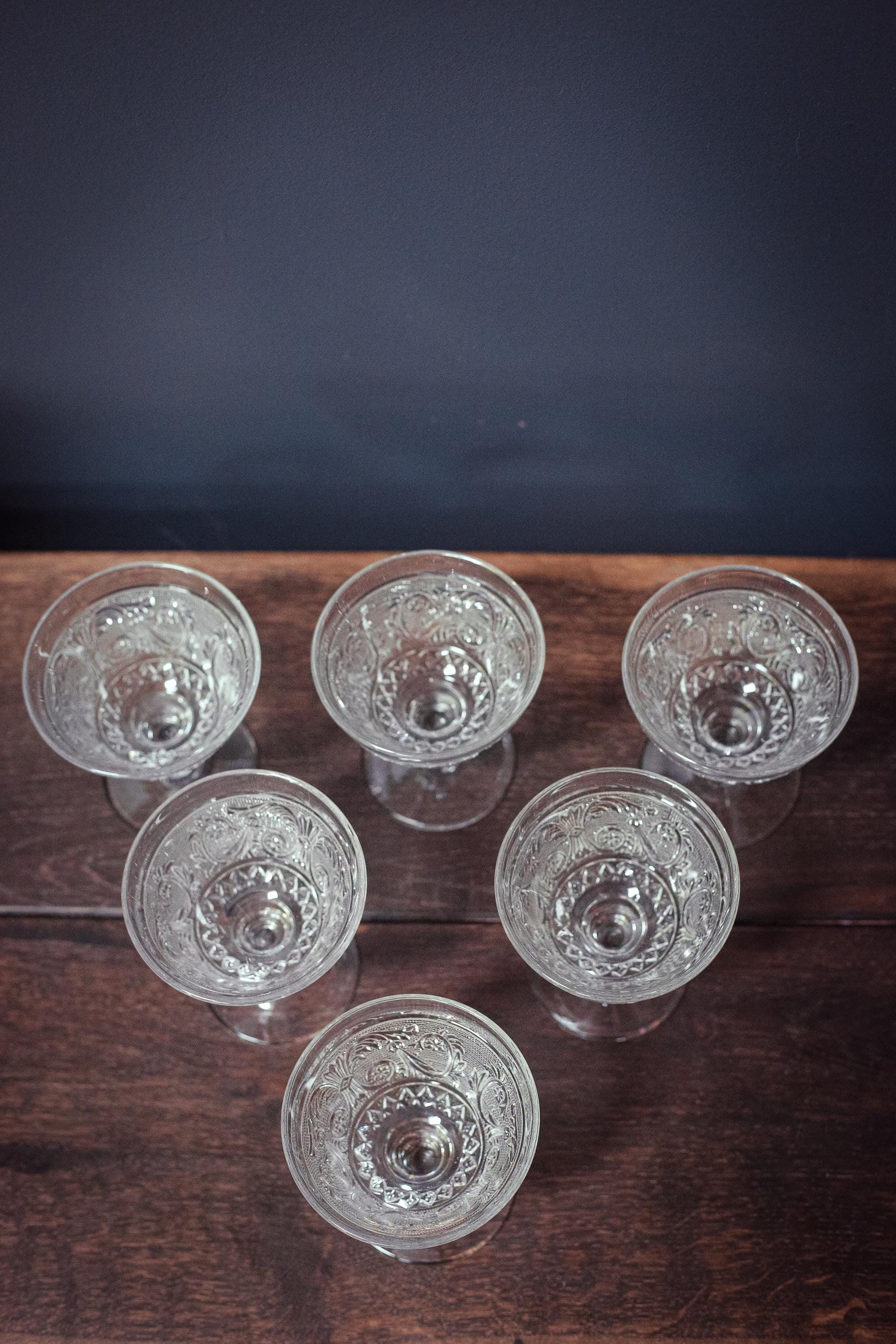 Set of 6 Pressed Glass Ice Cream Dishes - Vintage Duncan Miller Sandwich Clear Stem 41 Glassware