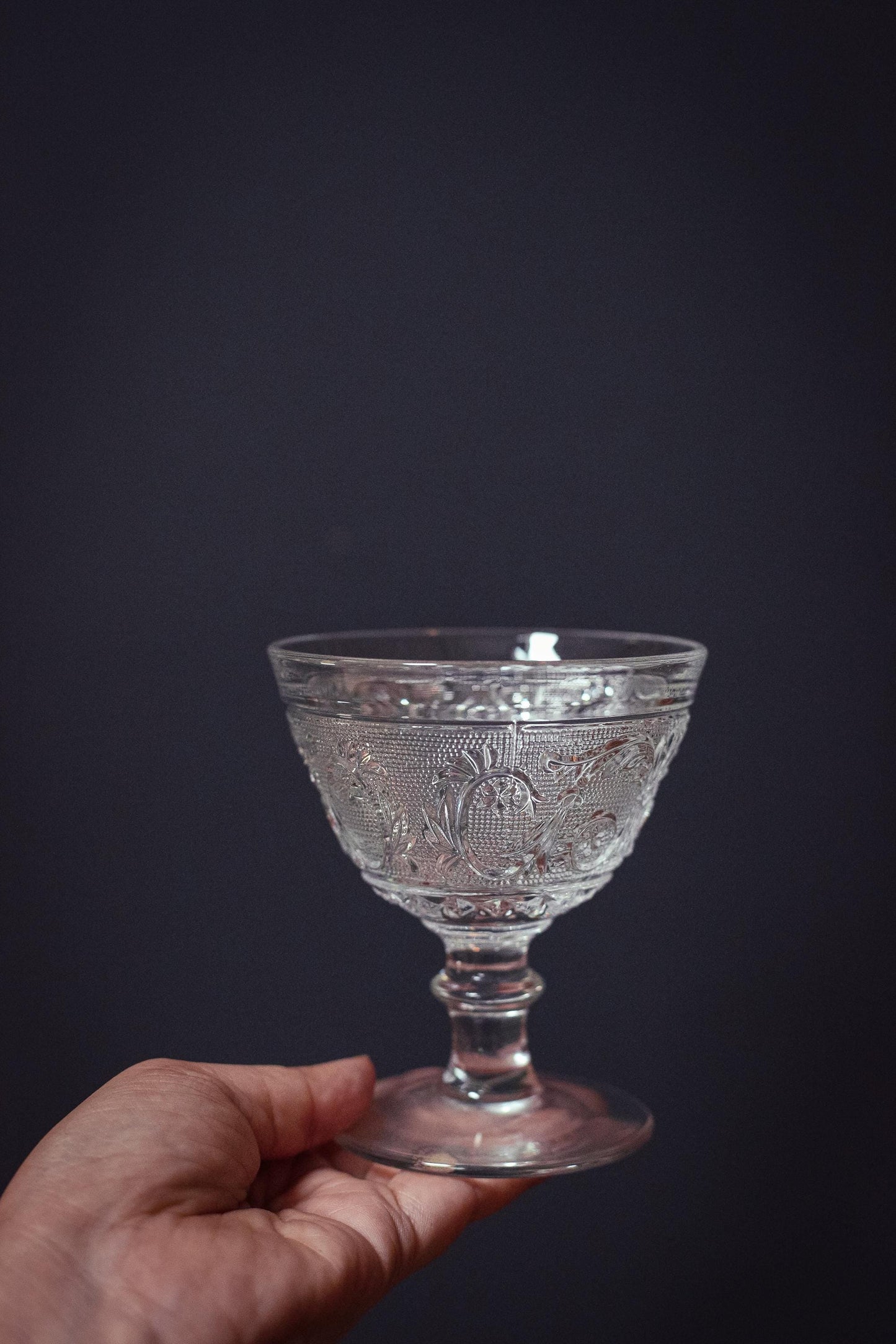 Set of 6 Pressed Glass Ice Cream Dishes - Vintage Duncan Miller Sandwich Clear Stem 41 Glassware