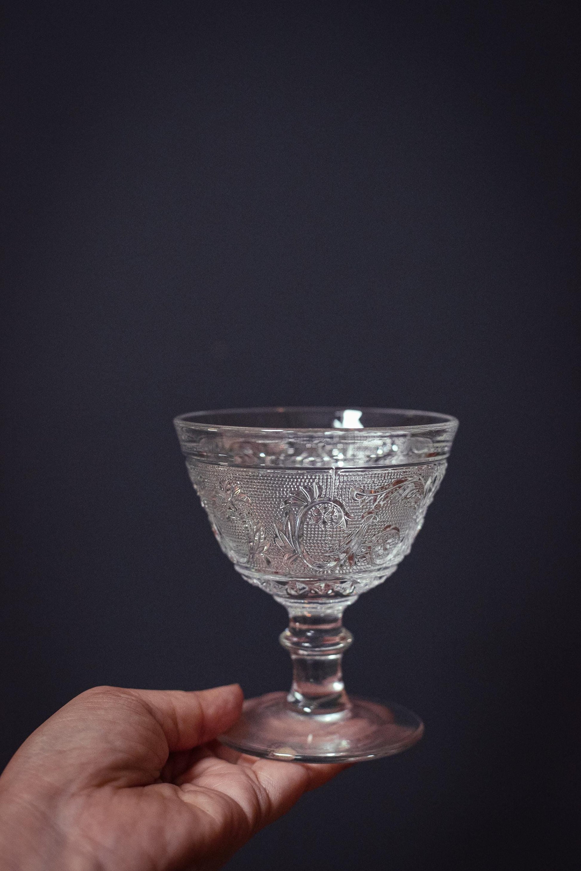 Set of 6 Pressed Glass Ice Cream Dishes - Vintage Duncan Miller Sandwich Clear Stem 41 Glassware