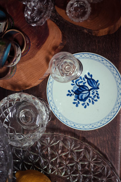 Hand Painted Royal Copenhagen Tranquebar Blue Floral with Lattice Trivet - Vintage Signed Fajance Blue and White Porcelain Ceramic Trivet