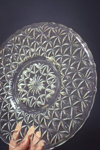 Anchor Hocking Cut Glass Sandwich Platter - Vintage Clear Glass Serving Plate
