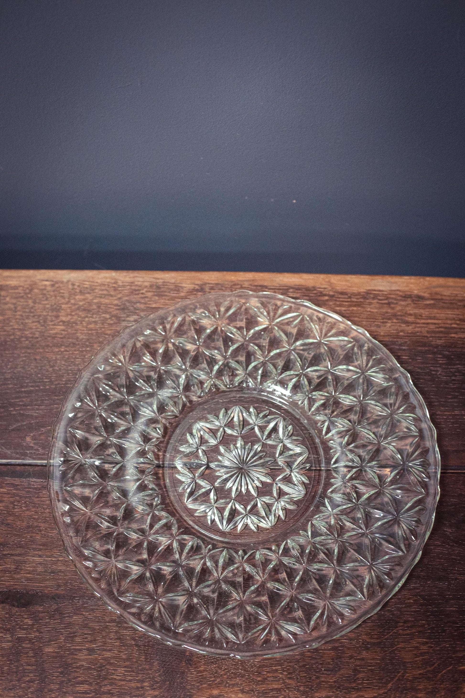 Anchor Hocking Cut Glass Sandwich Platter - Vintage Clear Glass Serving Plate