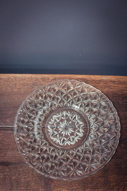 Anchor Hocking Cut Glass Sandwich Platter - Vintage Clear Glass Serving Plate