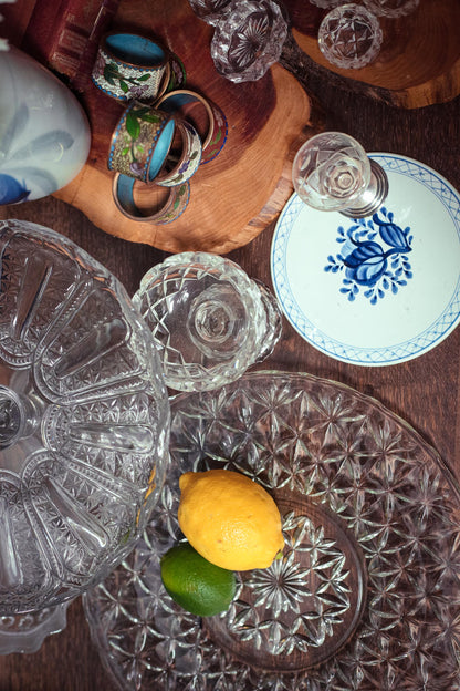 Anchor Hocking Cut Glass Sandwich Platter - Vintage Clear Glass Serving Plate