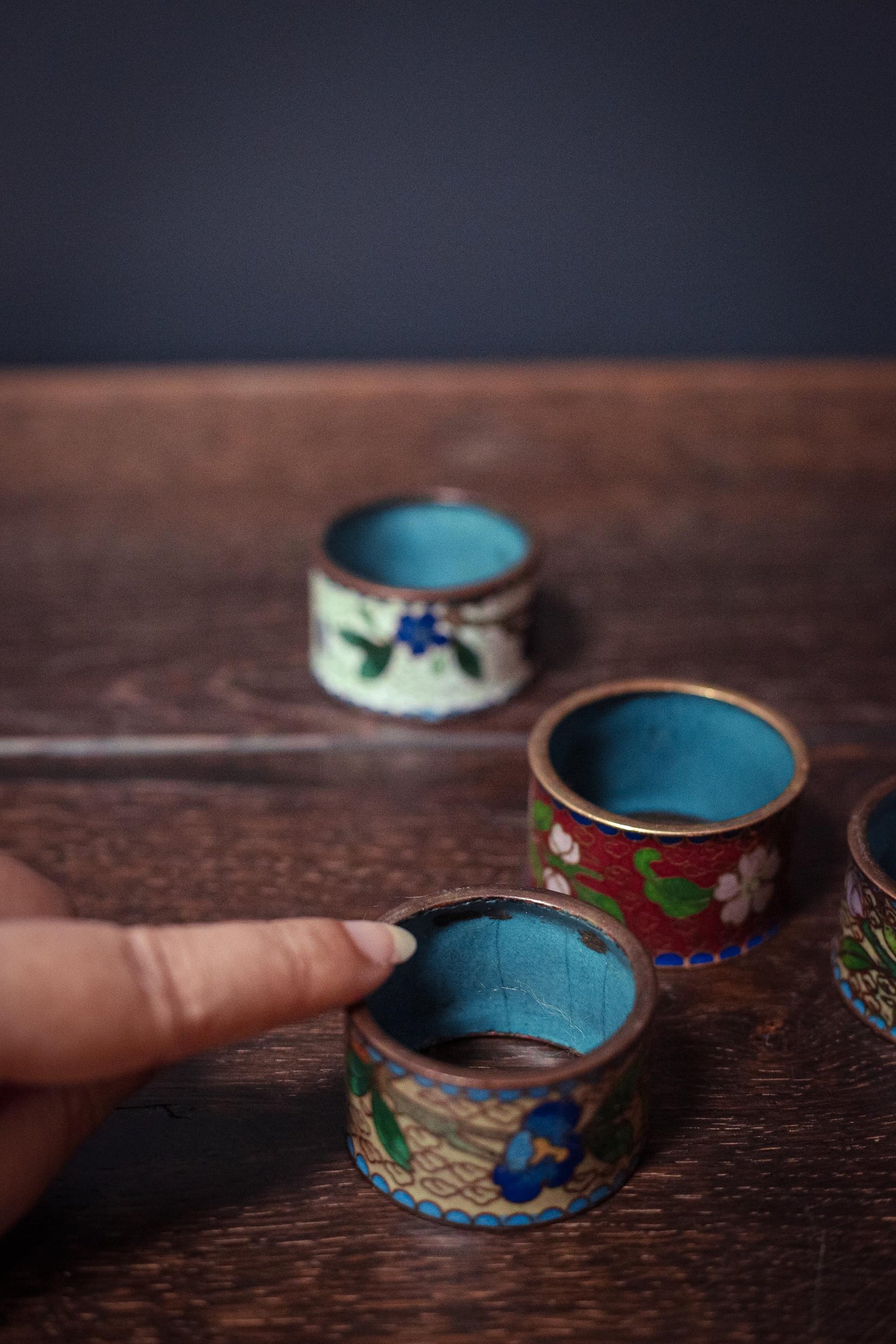 Set of 6 Cloisonne Napkin Rings - Vintage Cloisonne Brass Enamel Rings