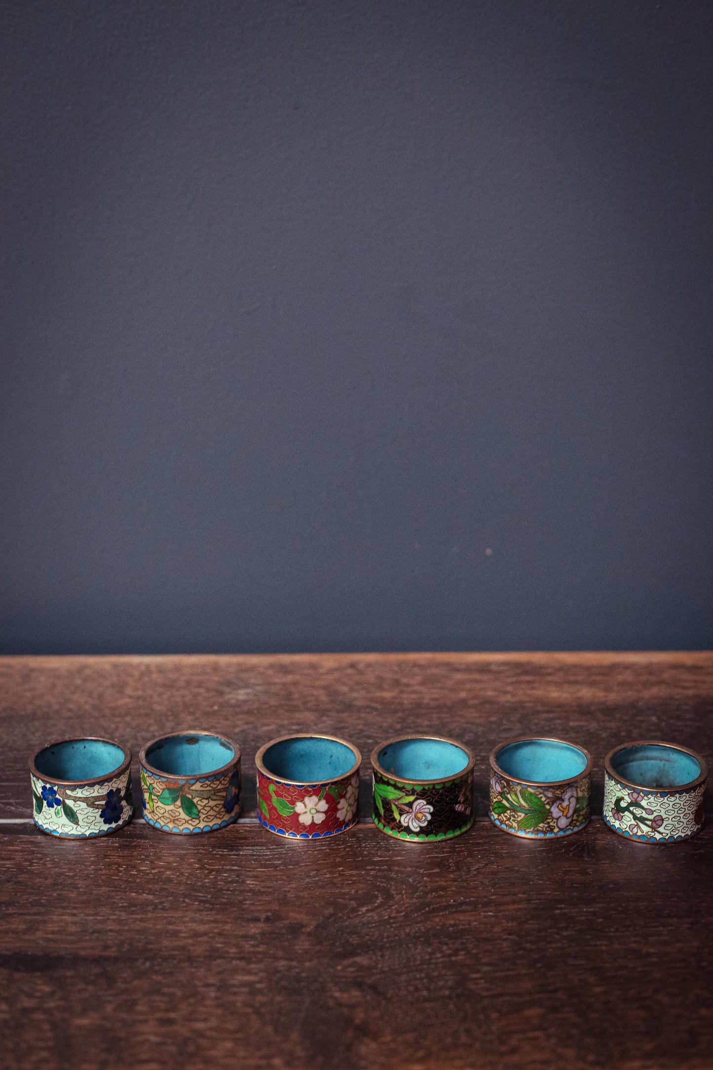 Set of 6 Cloisonne Napkin Rings - Vintage Cloisonne Brass Enamel Rings