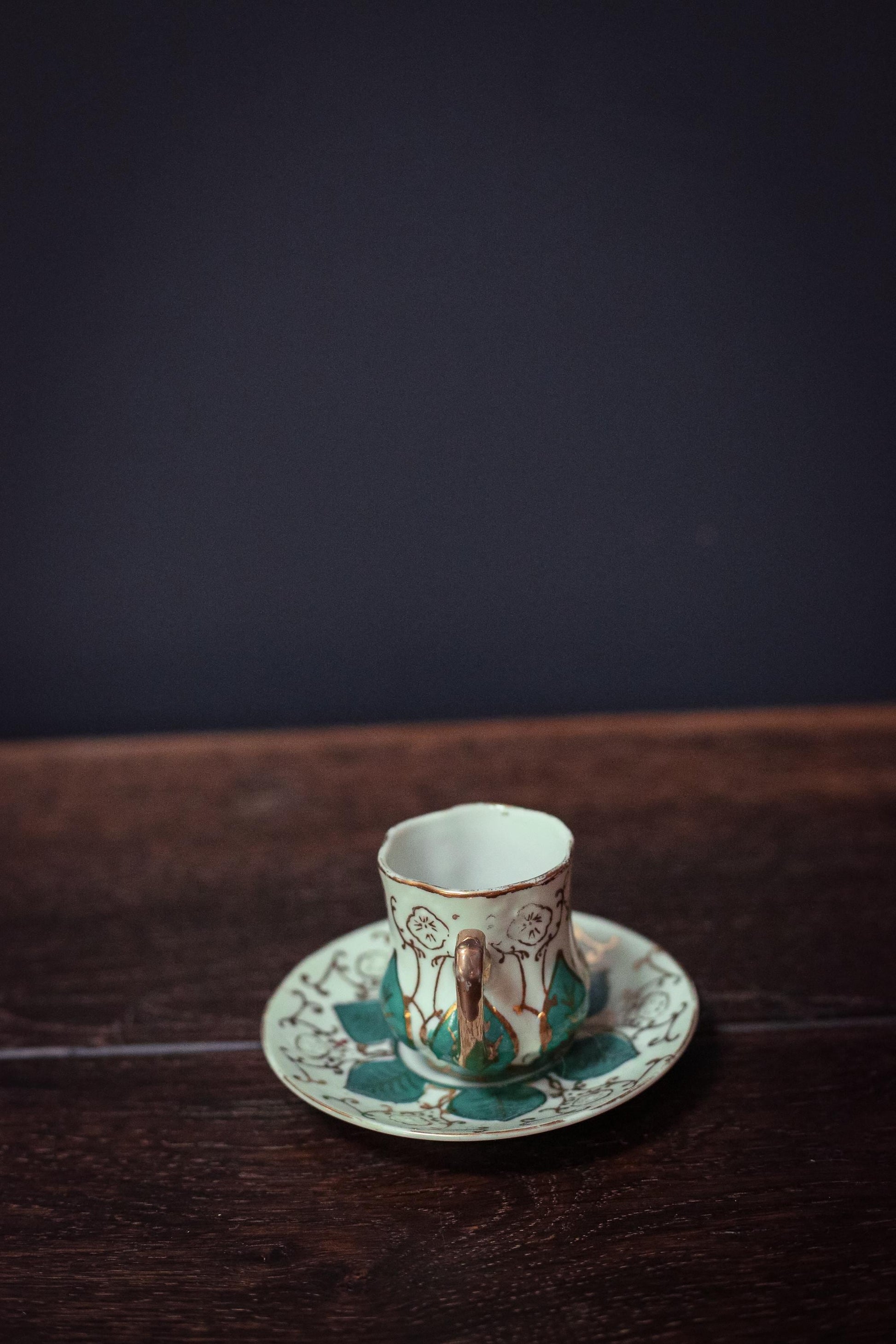 Ardalt Japan Petite Gilded Cup and Saucer - Vintage Hand Painted Porcelain Teacup Set