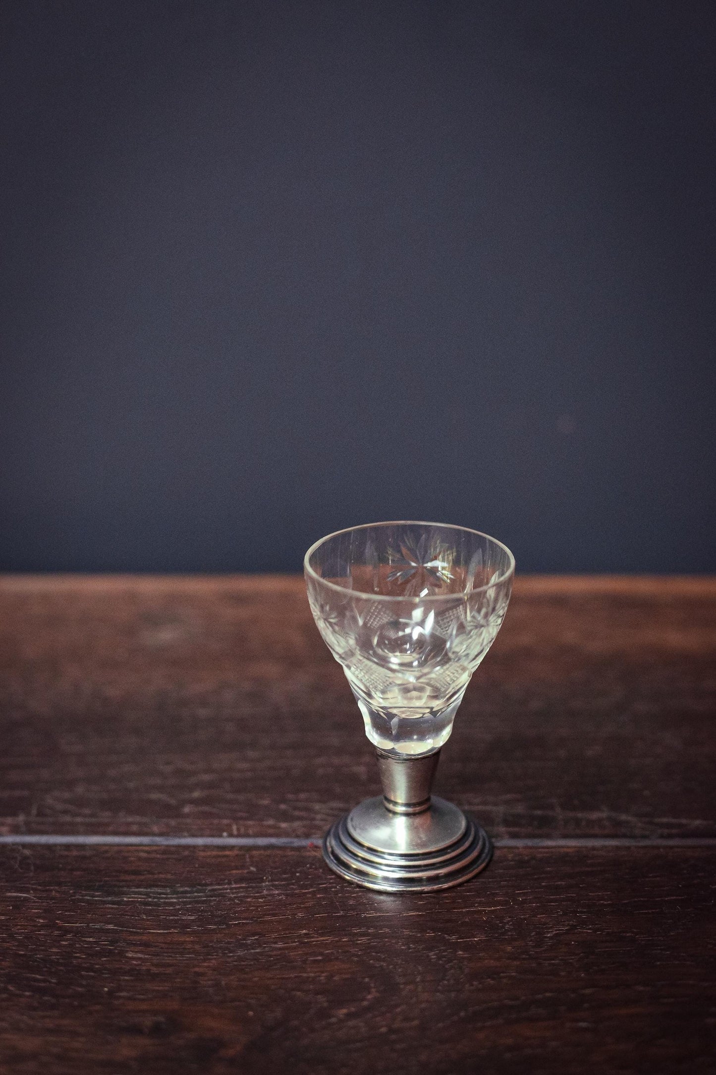 Small Crystal Cordial Cup with Sterling Silver Base - Antique Cut Glass Barware