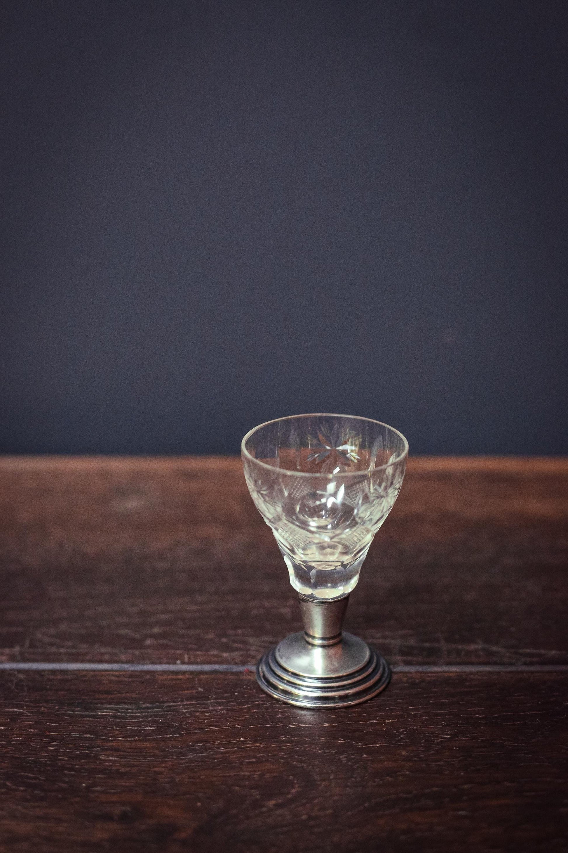 Small Crystal Cordial Cup with Sterling Silver Base - Antique Cut Glass Barware