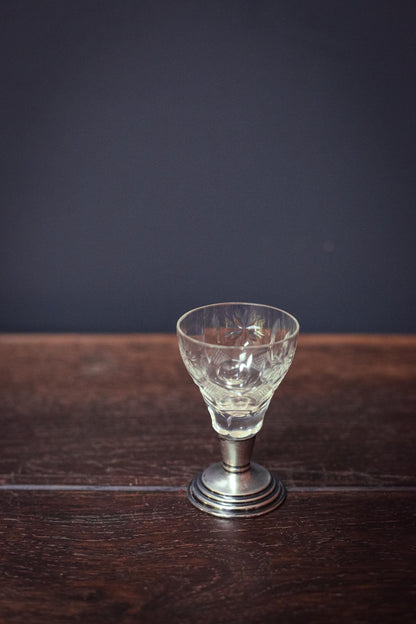 Small Crystal Cordial Cup with Sterling Silver Base - Antique Cut Glass Barware