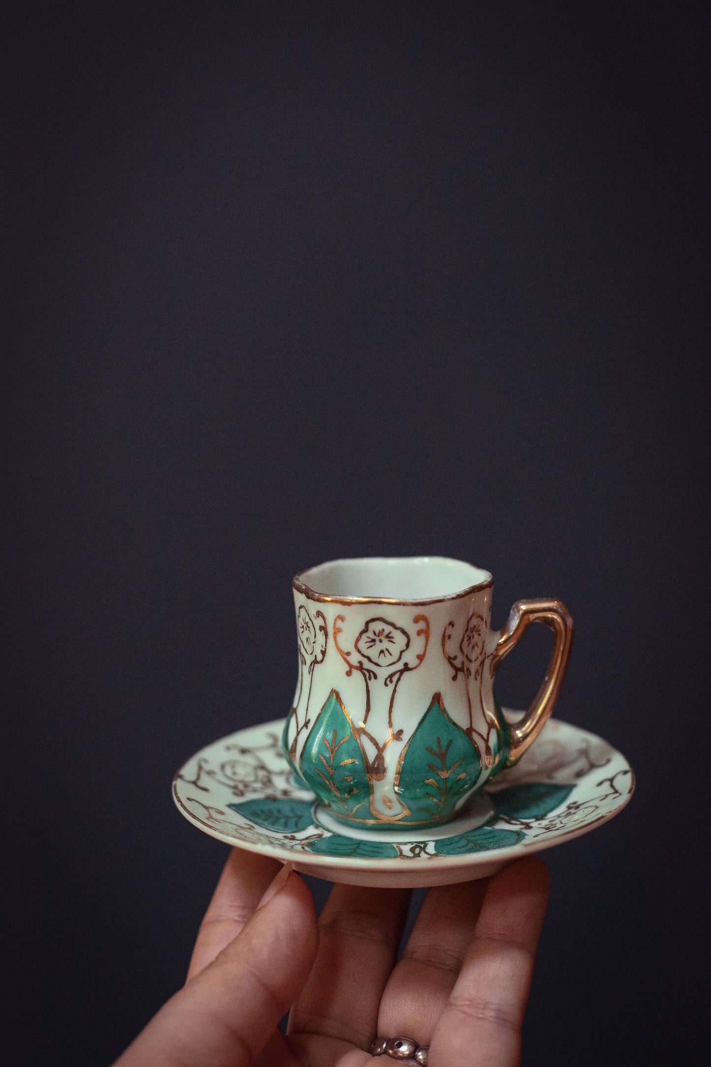 Ardalt Japan Petite Gilded Cup and Saucer - Vintage Hand Painted Porcelain Teacup Set