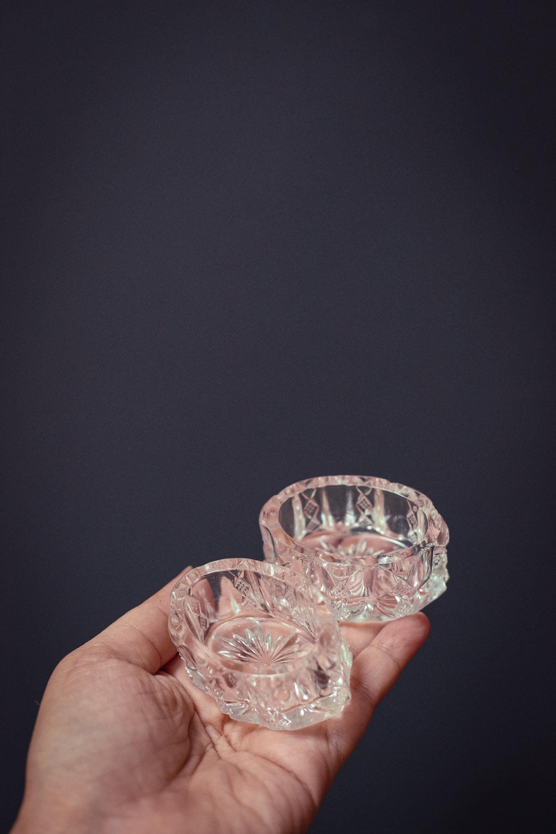 Matching Pair of Oval Salt Cellars - Vintage Crystal Salt Bowl