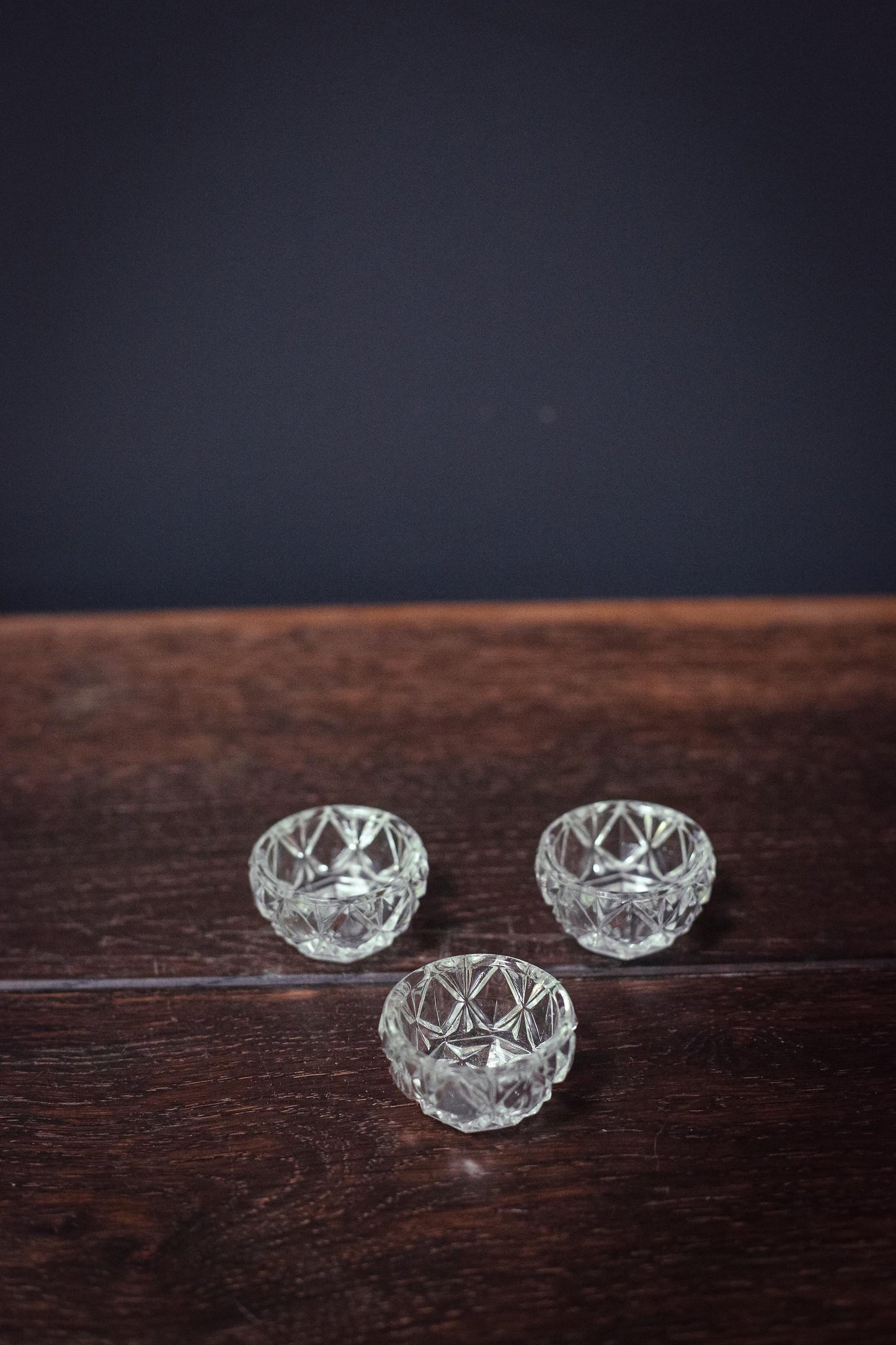 Matching Trio Round Salt Cellars - Vintage Crystal Cut Glass Salt Pinch Bowl