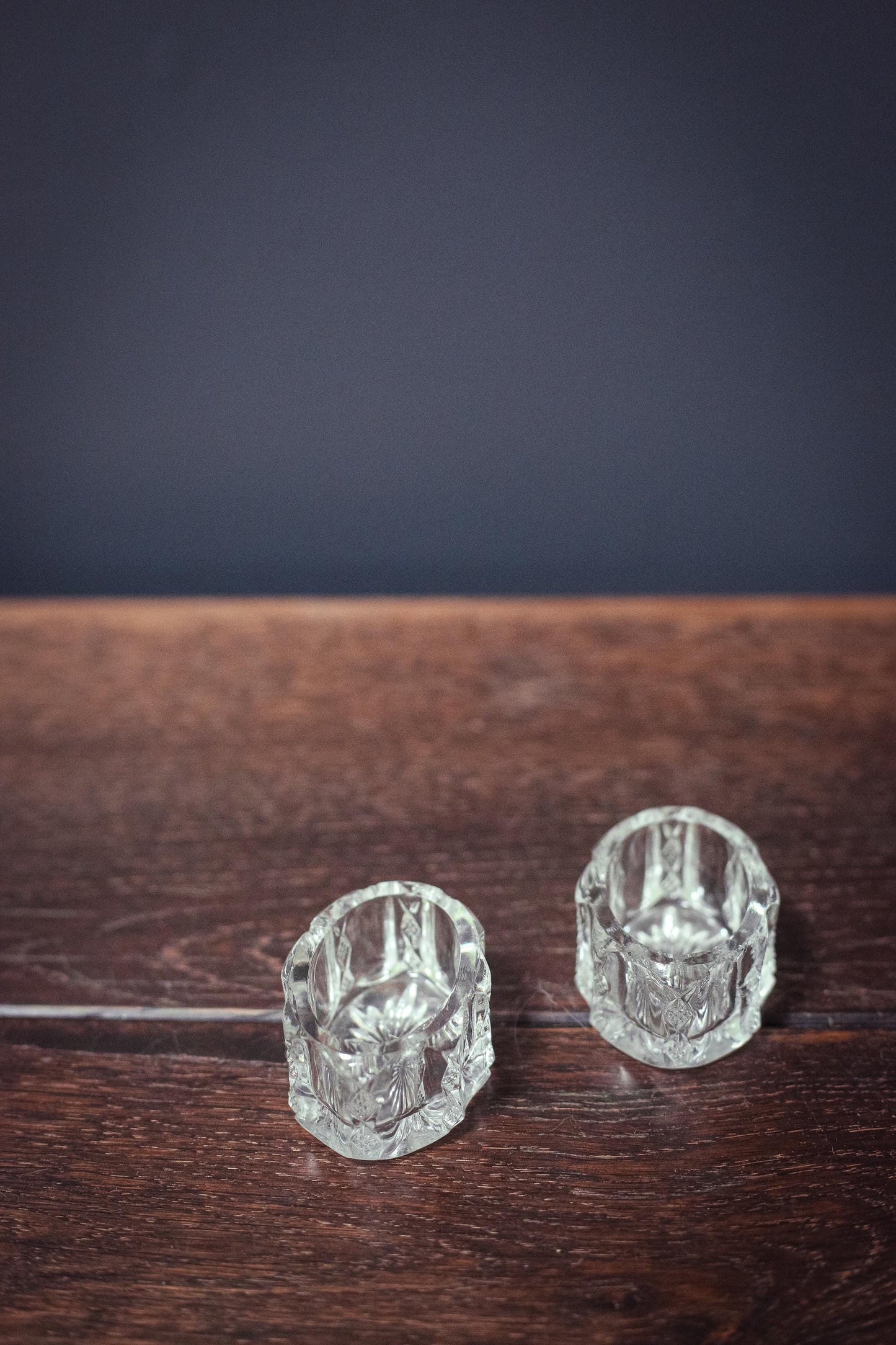 Matching Pair of Oval Salt Cellars - Vintage Crystal Salt Bowl