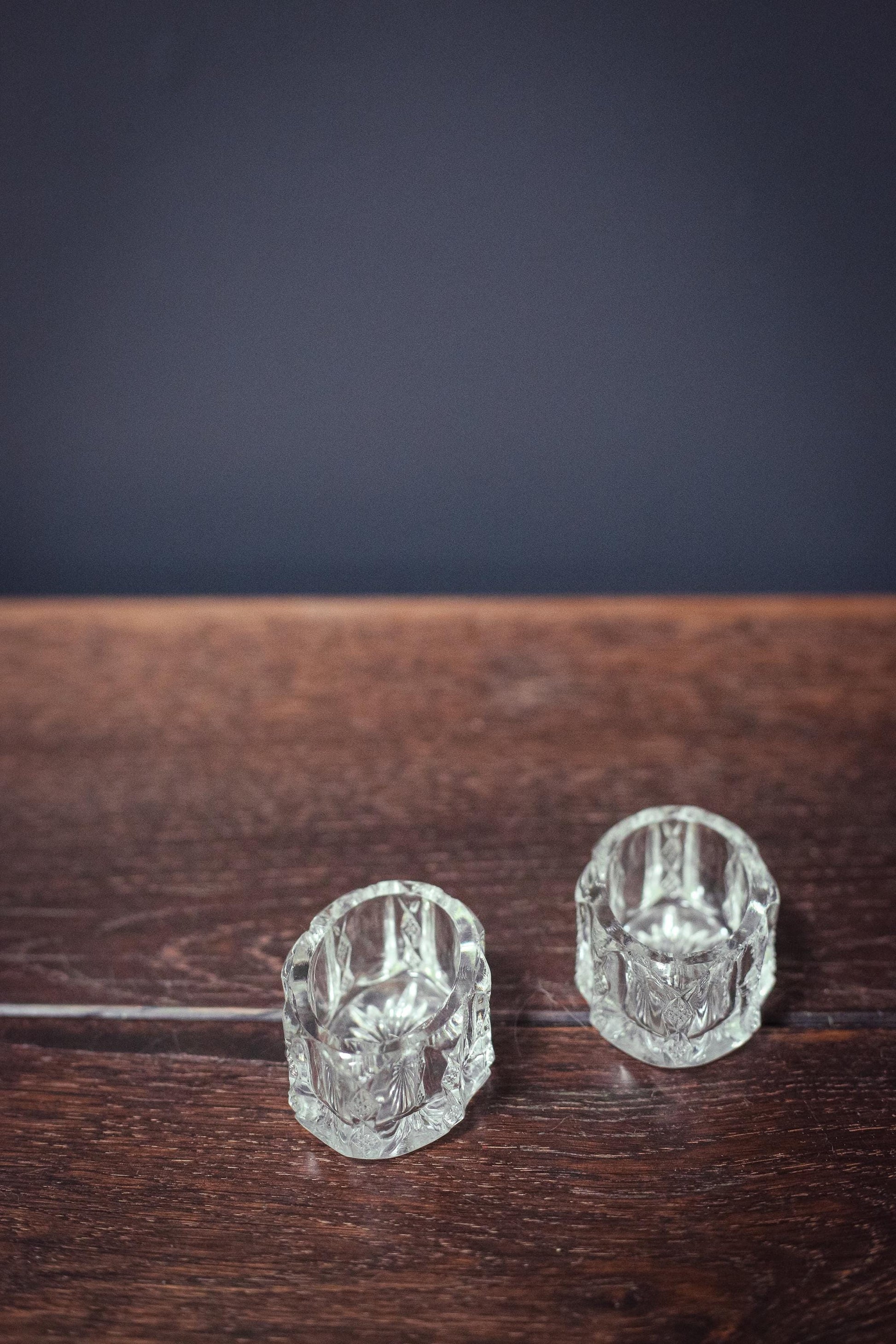 Matching Pair of Oval Salt Cellars - Vintage Crystal Salt Bowl