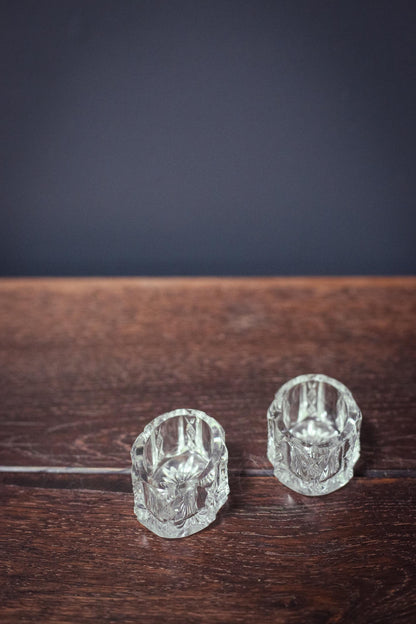 Matching Pair of Oval Salt Cellars - Vintage Crystal Salt Bowl