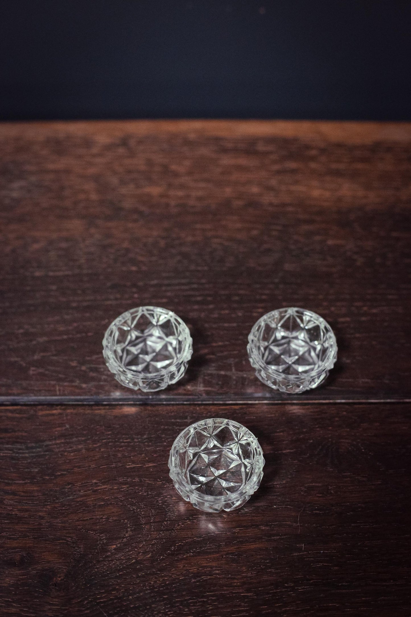 Matching Trio Round Salt Cellars - Vintage Crystal Cut Glass Salt Pinch Bowl