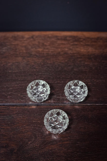 Matching Trio Round Salt Cellars - Vintage Crystal Cut Glass Salt Pinch Bowl