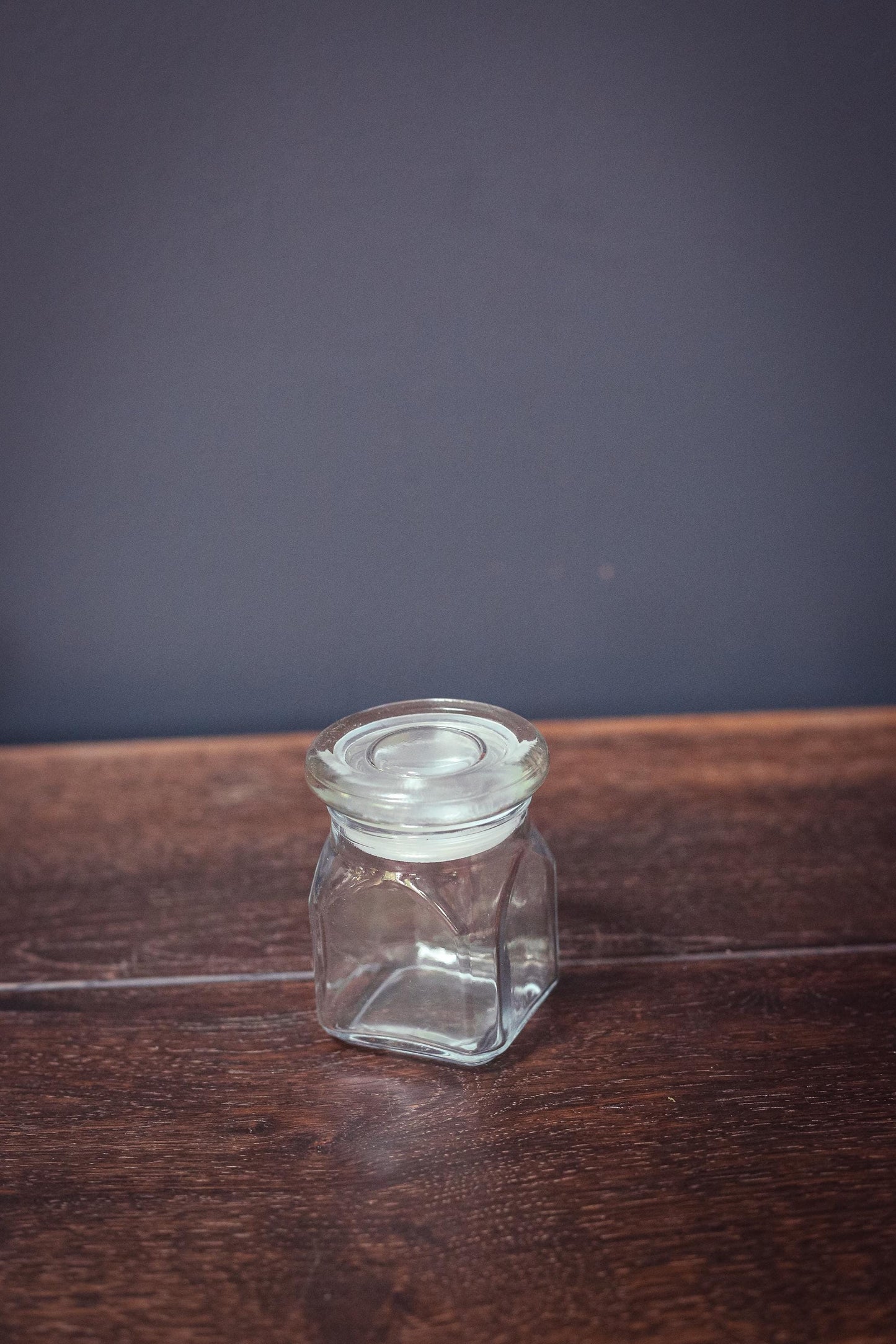 Small Glass Canister Square Base Round Lid - Vintage Apothecary Style Jar