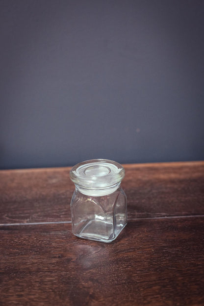 Small Glass Canister Square Base Round Lid - Vintage Apothecary Style Jar