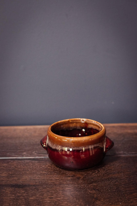 Brown Drip Glaze Bean Pot Soup Bowl - Vintage Mid Century Modern Drip Glaze Pottery