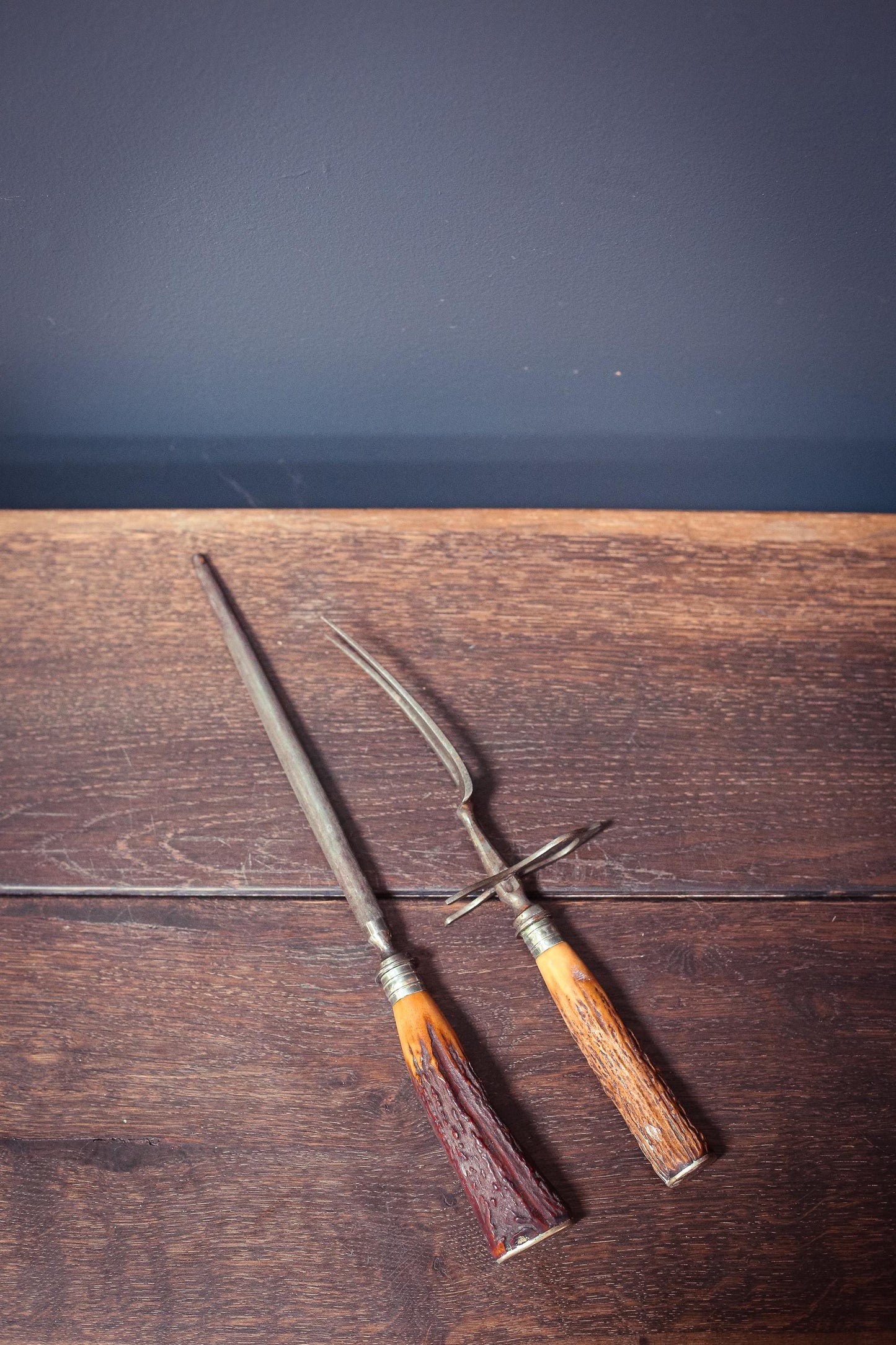 JA Henckels Germany Antler Handle Carving Fork & Sharpener - Vintage German Carving Set