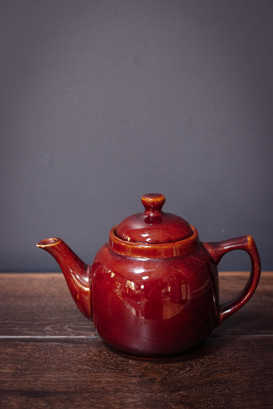 Brown Glaze Tea Pot - Vintage Midcentury Modern Drip Glaze Pottery