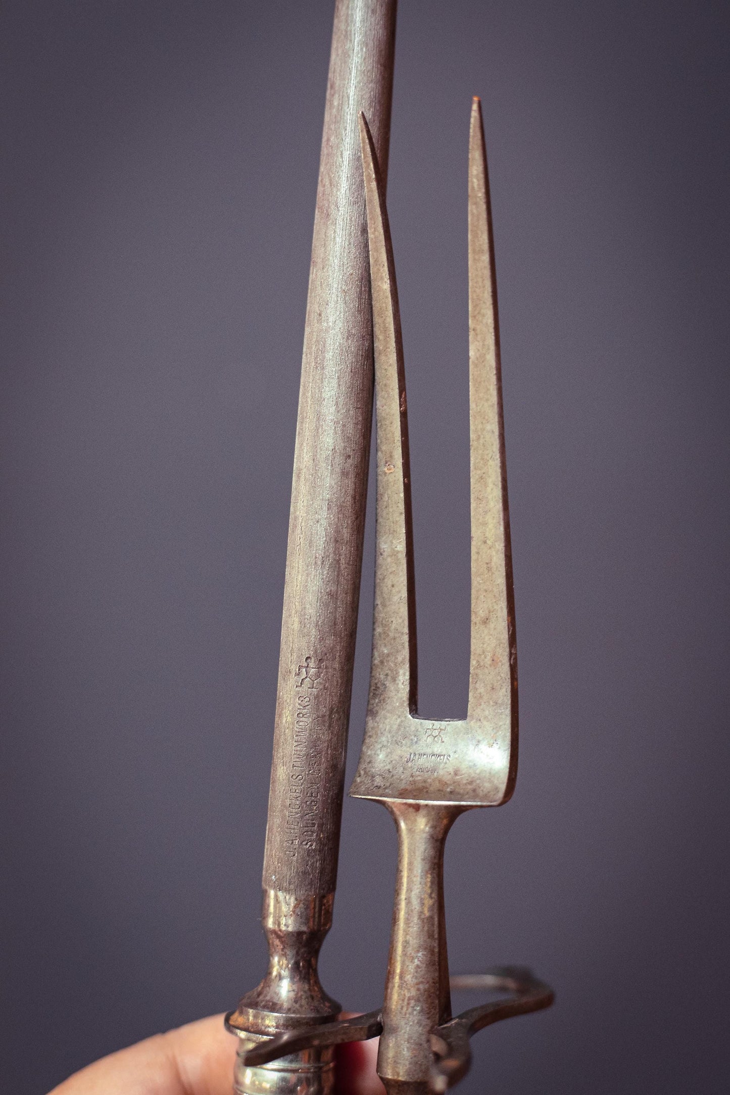 JA Henckels Germany Antler Handle Carving Fork & Sharpener - Vintage German Carving Set