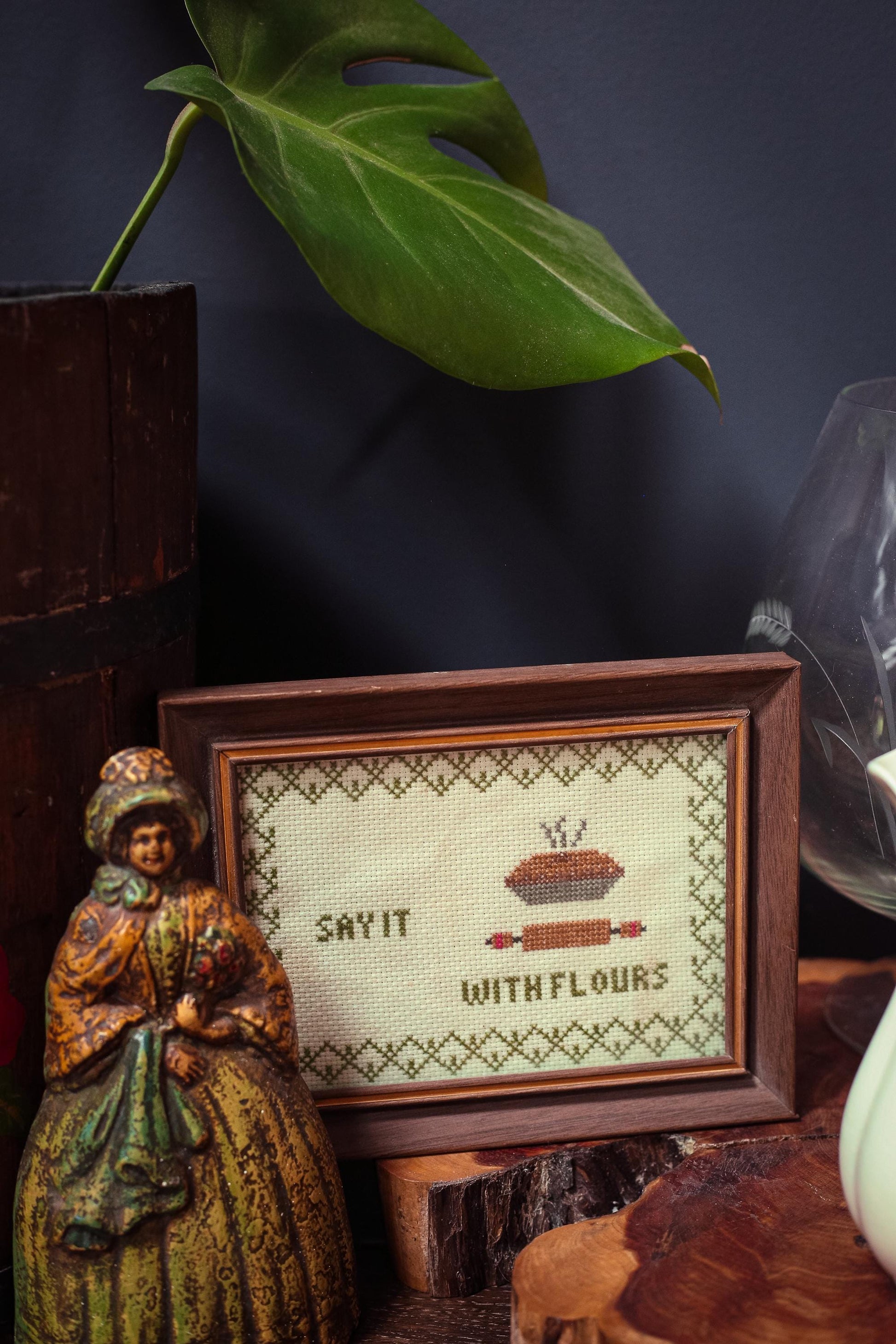 Say it with Flours Framed Cross Stitch - Vintage Baking Themed Art