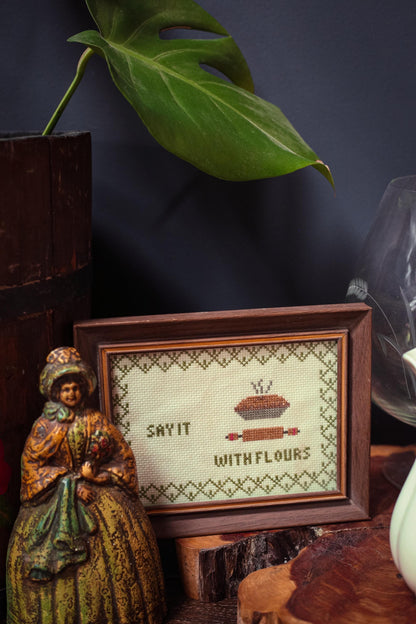 Say it with Flours Framed Cross Stitch - Vintage Baking Themed Art