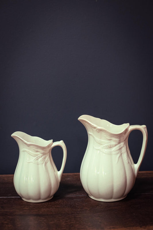 Pair of Ironstone Wheat Pattern Pitchers - Vintage Wilkinson Staffordshire Ironstone Ceramics